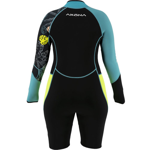 Akona 3/2mm Tropic Women's Front Zip Long Sleeve Shorty - Scuba