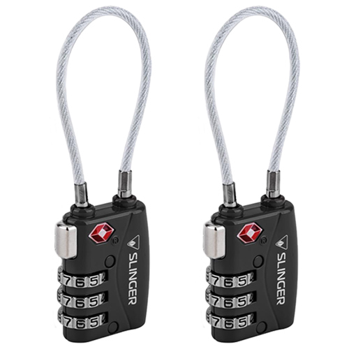 Slinger TSA Approved Cable Luggage Locks 2-Pack Black