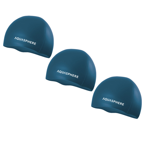 Aqua Sphere Plain Silicone Swimming Cap Dark Green/White 3-Pack