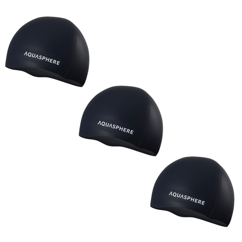 Aqua Sphere Plain Silicone Swimming Cap Black/White 3-Pack