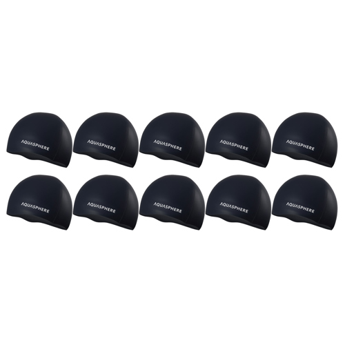Aqua Sphere Plain Silicone Swimming Cap Black/White 10-Pack