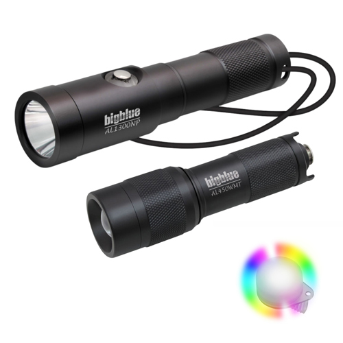 Bigblue AL1300NP and AL450WM Tail Dive Light Combo Pack with 8-Color Easy Clip