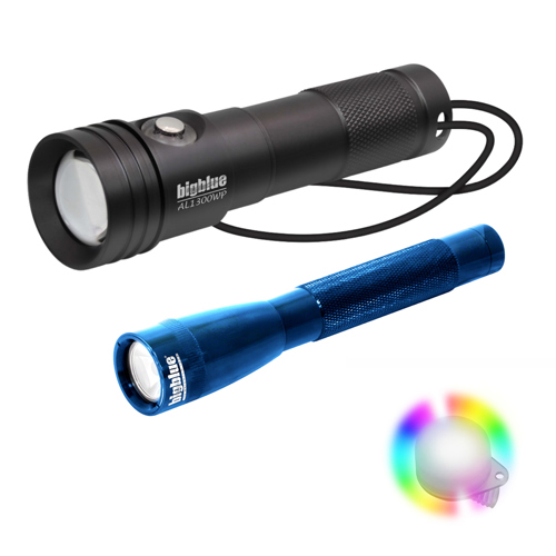 Bigblue AL1300WP and AL250 Dive Light Combo Pack with 8-Color Easy Clip