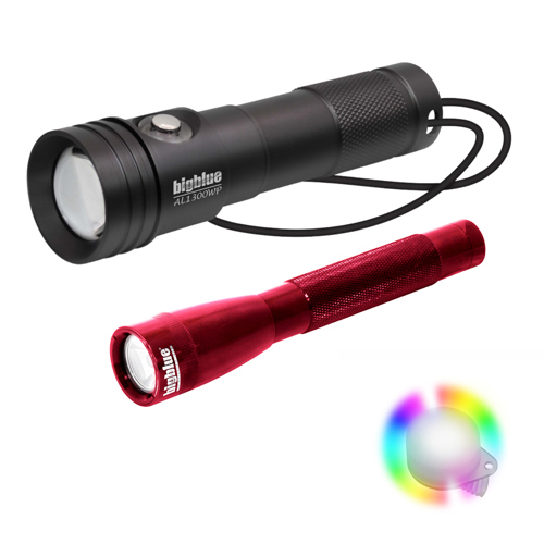 Bigblue AL1300WP and AL250 Dive Light Combo Pack with 8-Color Easy Clip