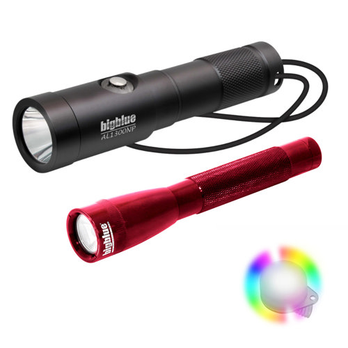 Bigblue AL1300NP and AL250 Dive Light Combo Pack with 8-Color Easy Clip