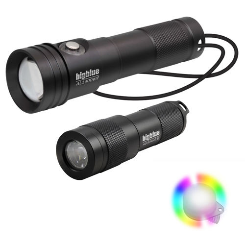 Bigblue AL1300WP and AL450NM-II Tail Dive Light Combo Pack with 8-Color Easy Clip