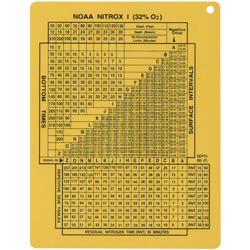 NITROX 32 Water Proof Dive Table 7" x 9" (17.8 x 22.9 cm) NT22 NX027