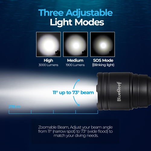 Blue Reef 3000 Lumens Zoomable Dive Light BR-Z3000