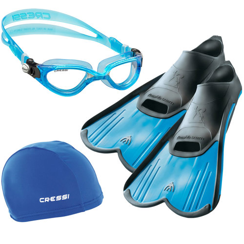 Cressi Light/Flash/Super Stretch Cap Swim Set, Blue