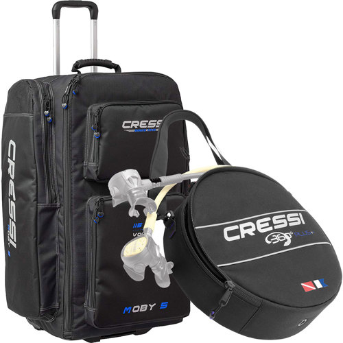Cressi Moby 5 Blue Bag with Wheels & Cressi 360-Degree Regulator Bag