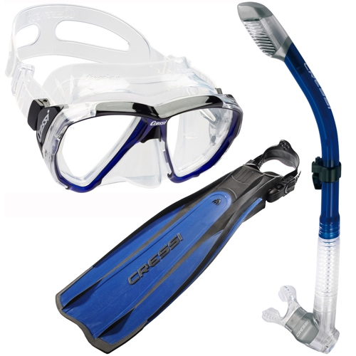 Cressi Big Eyes Clear Skirt Mask with Pro Light Fins and Supernova Dry Snorkel