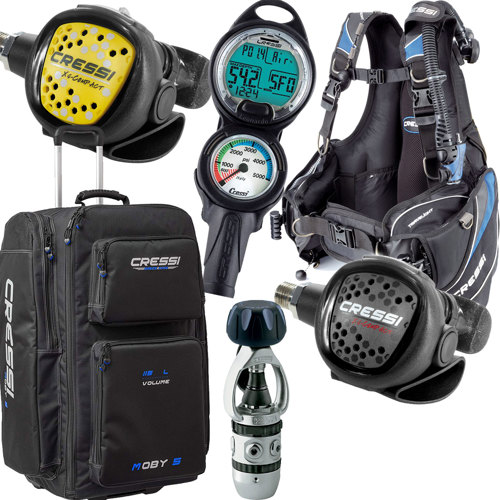 Cressi Travelight Men's Package ~ Includes Travelight BCD, XS Compact Regulator, XS Compact Octopus and Leonardo 2 Gauge Console - Moby 5