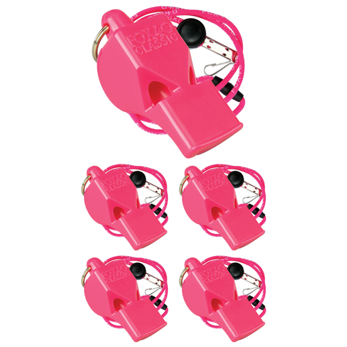 Fox 40 Classic Whistle with Breakaway Lanyard Pink 5-Pack