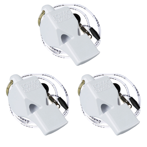 Fox 40 Classic Whistle with Breakaway Lanyard White 3-Pack