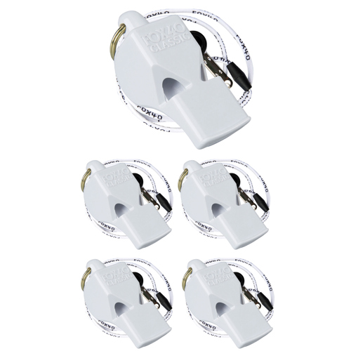Fox 40 Classic Whistle with Breakaway Lanyard White 5-Pack