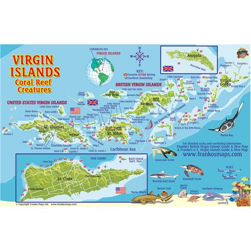U.S Virgin Islands Adventure & Dive Guide USVI Waterproof Map by Franko Maps 