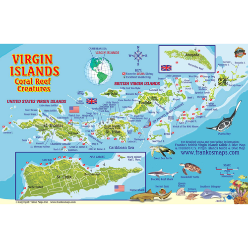 U.S Virgin Islands Adventure & Dive Guide USVI Waterproof Map by Franko Maps 