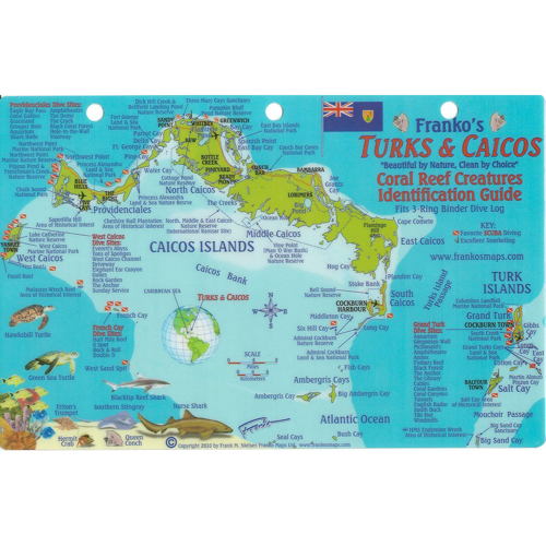 Franko Turks & Caicos Reef Creatures Guide Laminated Fish ID Card 4" x 6" 