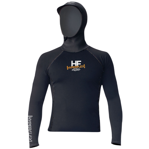 Hyperflex Polyolefin Long Sleeve Hooded Rash Guard, Black Scuba