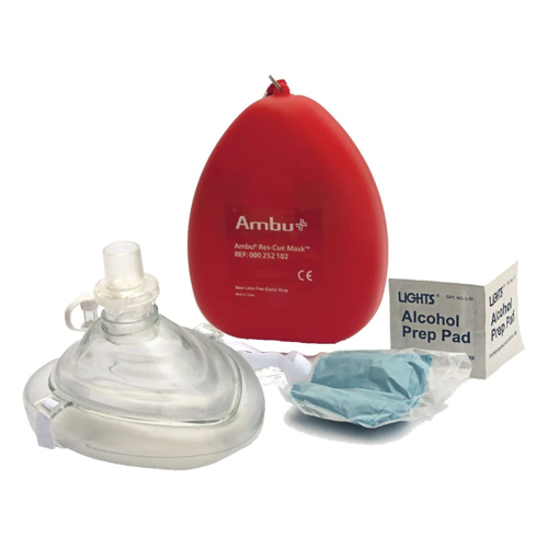 Kemp Ambu CPR Mask with O2 Inlet, Headstrap, Gloves and Wipes