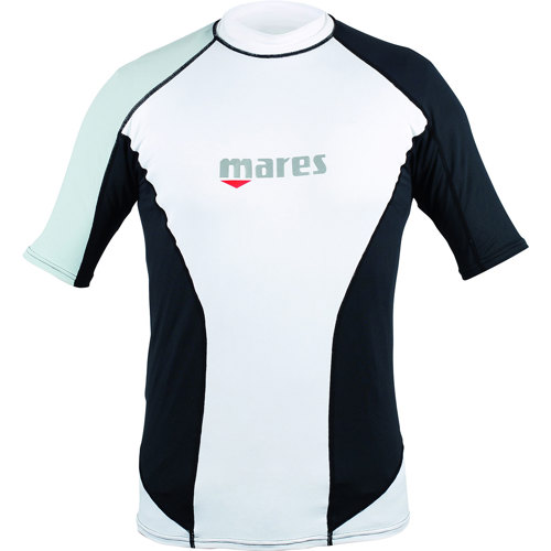 Mares Men's Rash Guard Loose Fit, Short Sleeve, Black/White Scuba