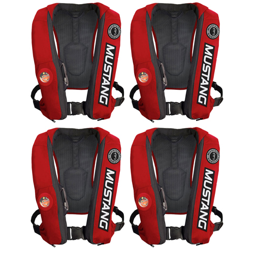 Mustang Elite Inflatable PFD Bass Competition, Red 4-Pack
