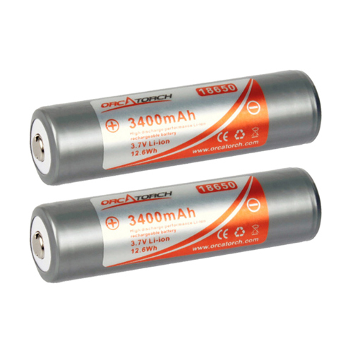 OrcaTorch 18650 Rechargeable Lithium-Ion Battery - 3400mAh - 2 Pack