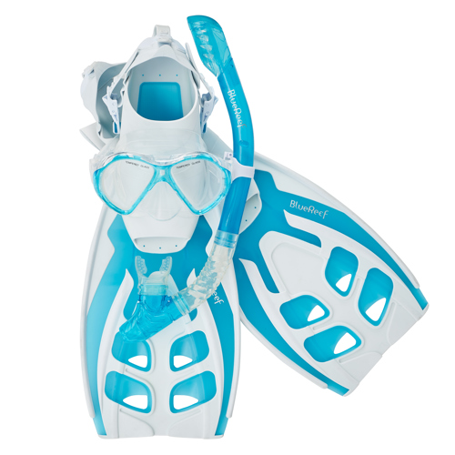 Cressi Junior Snorkeling Kit for Young Aged 3 to 10 - Mask + Dry Snorkel +  Adjustable Fins + Net Bag - Lightweight Colorful Equipment - Rocks Pro Dry