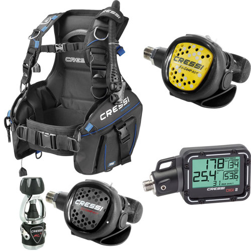 Cressi Bundle Aquapro+ BCD with Compact MC9 Regulator, XS Compact Octopus and Digi 2 Digital Console