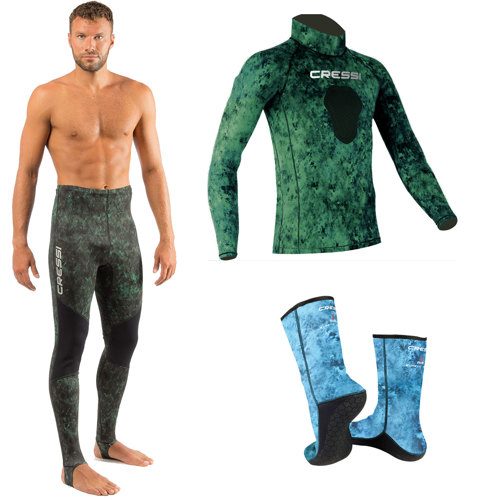 Cressi Camo Hunter Rash Guard and Pants with Camo Socks
