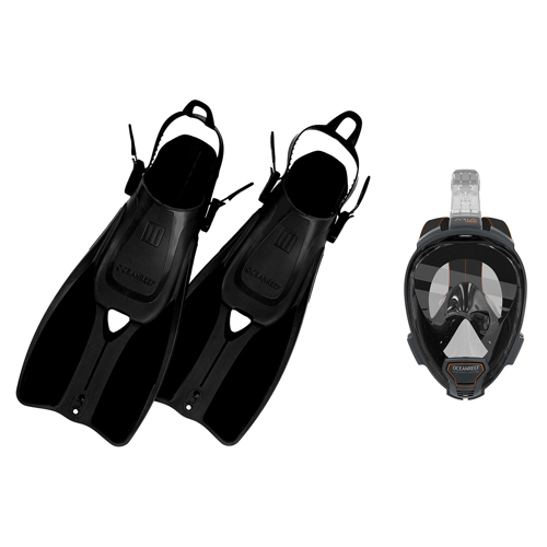 Ocean Reef Aria QR+ Full Face Snorkeling Mask with Duo II Travel Fins
