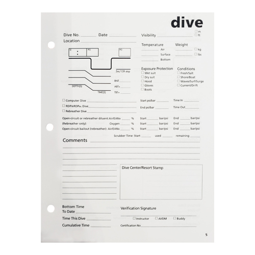 PADI Adventure Log Refill Pages (25 pages/50 dives) #70036