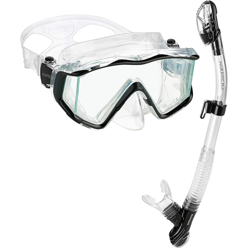 Rapido Clareza Three Lens Mask and Snorkel Combo Clear/Black