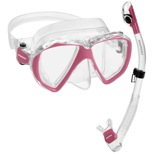 Rapido Otimo Two Lens Mask and Snorkel Combo Clear/Pastel Pink