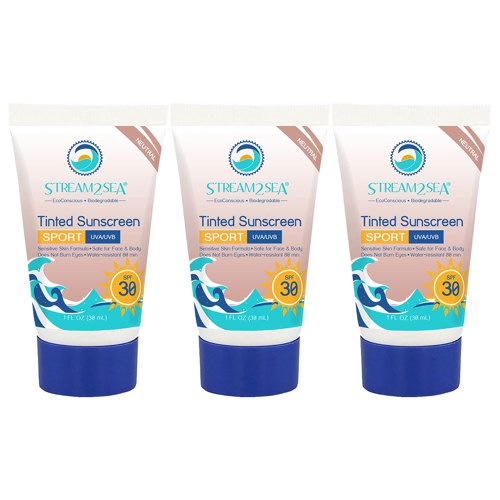 Stream2Sea Eco Tinted Sunscreen Sport SPF 30, 1 fl. oz. (30 ml) 3-Pack