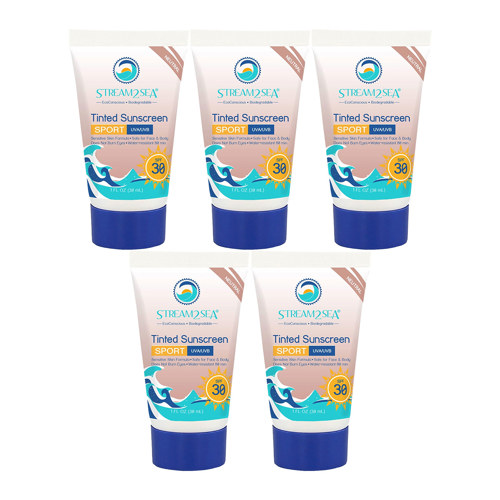 Stream2Sea Eco Tinted Sunscreen Sport SPF 30, 1 fl. oz. (30 ml) 5-Pack