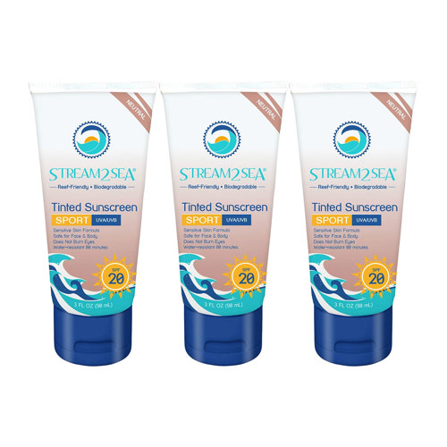 Stream2Sea Eco Tinted Sunscreen SPF 20 for Face and Body Sport, 3 fl. oz. (90 ml)