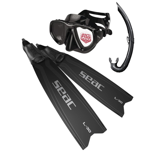Seac Clear Anti-Fog Mask with Jet Snorkel and L-30 Freediving Fins Set Black 37/38