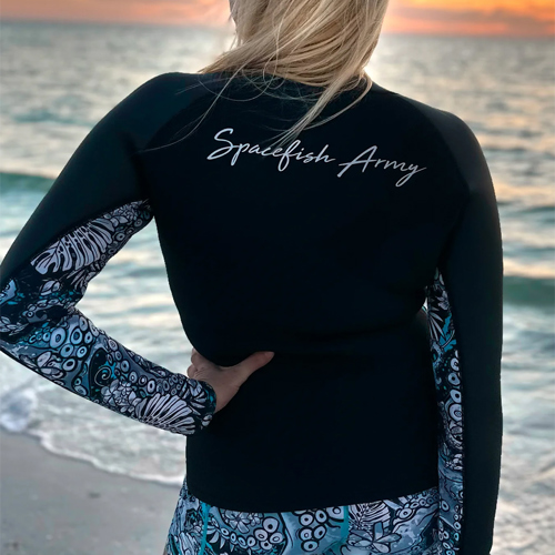 Spacefish Army 3mm Blue Octofloral Womens Wetsuit Top - Scuba