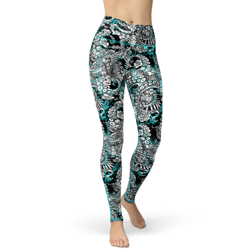 Spacefish Army Eco-Friendly Electric Blue Octofloral Contour Leggings for Women