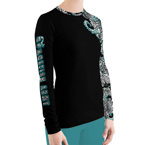 Spacefish Army Electric Blue Octofloral Contour Rashguard for Women