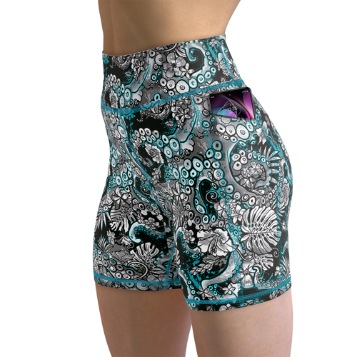 Spacefish Army Eco-Friendly Electric Blue Octofloral Shorts for Women