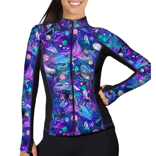 Spacefish Army Cosmic Whale Women's Front Zip Long Sleeve Rashguard