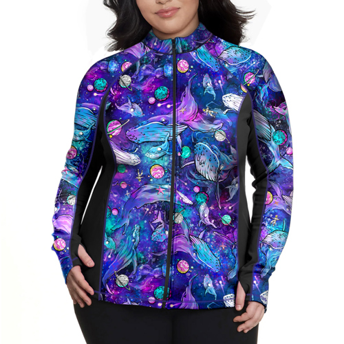 Spacefish Army Cosmic Whale Women's Front Zip Long Sleeve Rashguard