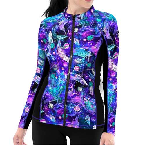 Spacefish Army Cosmic Whale Womens Front Zip Rash Guard