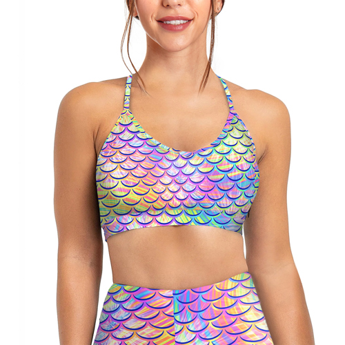 Spacefish Army Eco-Friendly Psychedelic Mermaid Bikini Sports Bra for Women X-Small