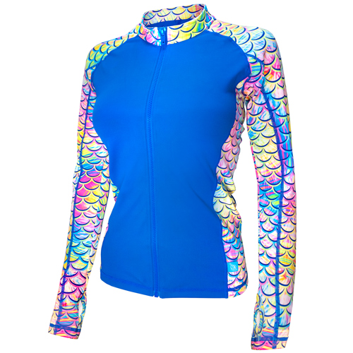 Spacefish Army Psychedelic Mermaid Women's Front Zip Long Sleeve Rashguard