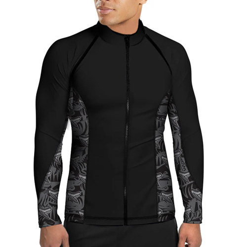 Spacefish Army Tiger Shark Men's Front Zip Long Sleeve Rashguard