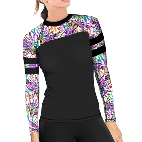 Spacefish Army White Lionfish Roar Womens Rash Guard Scuba
