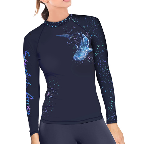 Spacefish Army Whale Shark Wonderland Women's Long Sleeve Rashguard Small